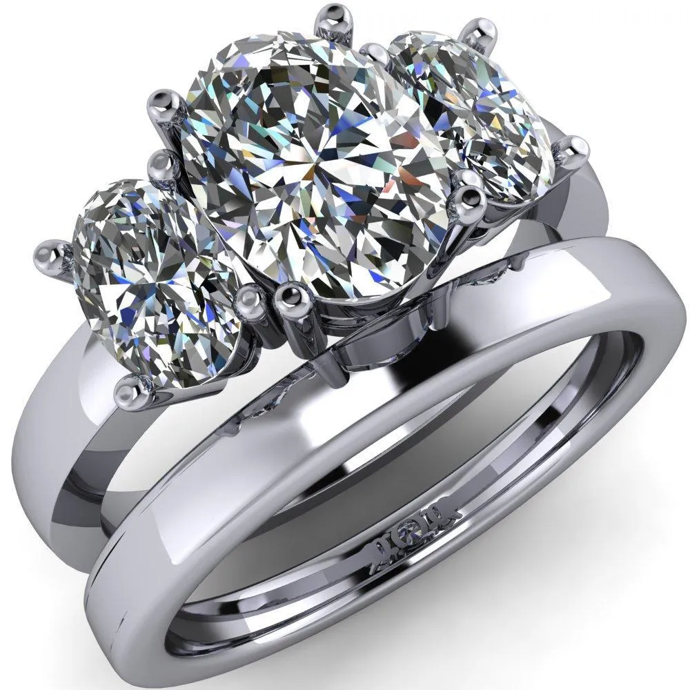 Prescott Oval Center Stone 3 Stone Under Bezel Engagement Ring