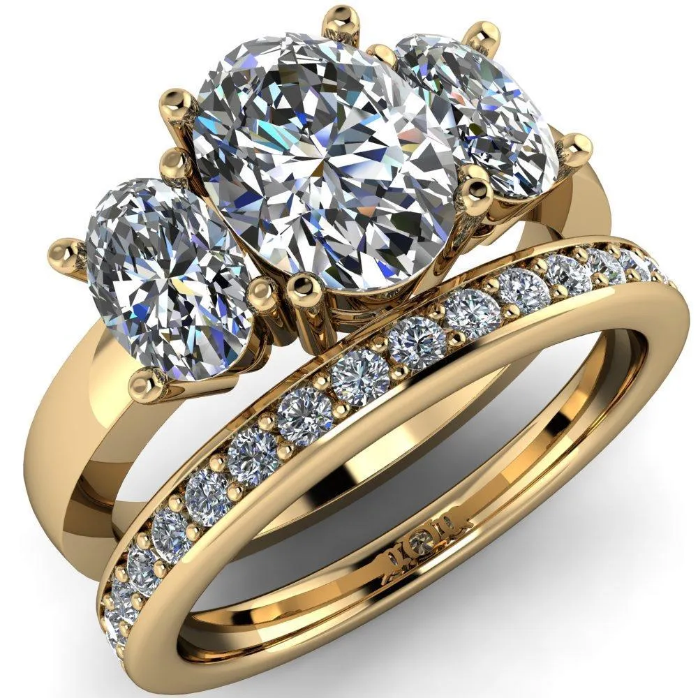 Prescott Oval Center Stone 3 Stone Under Bezel Engagement Ring