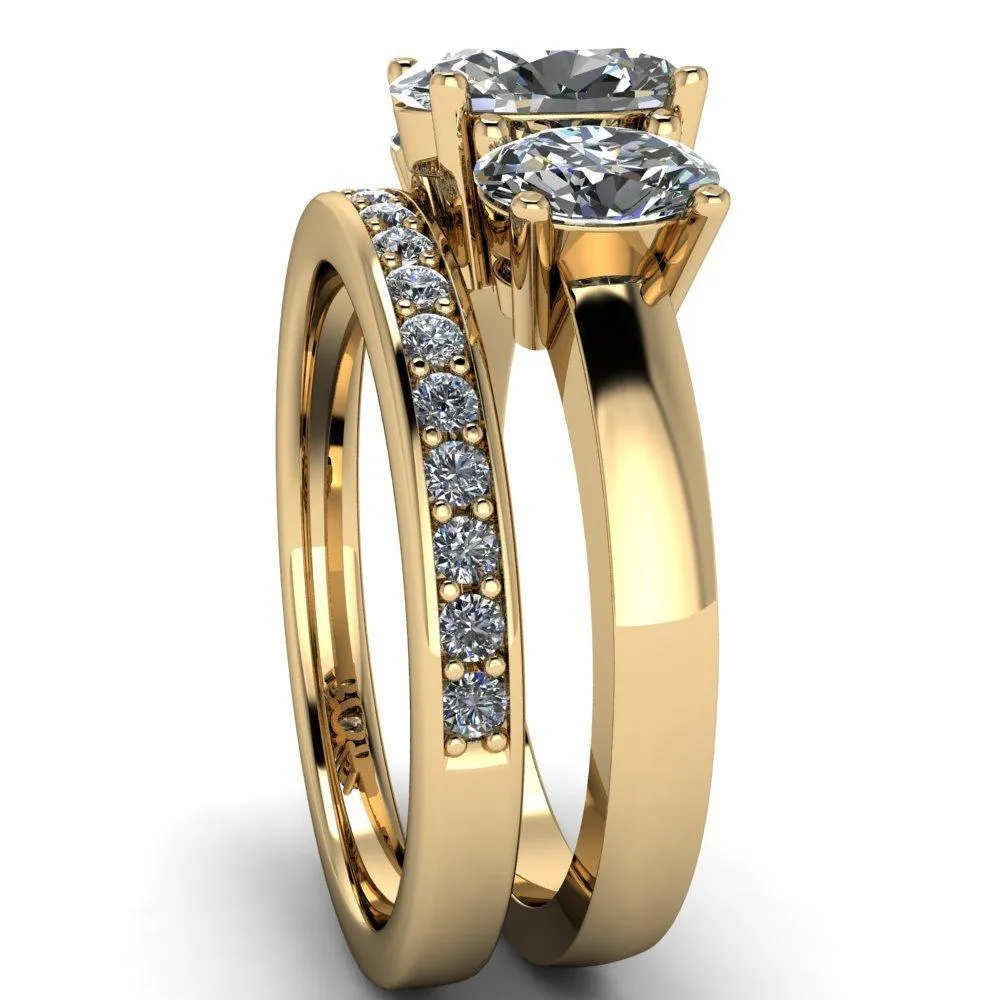 Prescott Oval Center Stone 3 Stone Under Bezel Engagement Ring