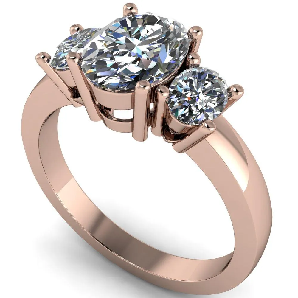 Prescott Oval Center Stone 3 Stone Under Bezel Engagement Ring