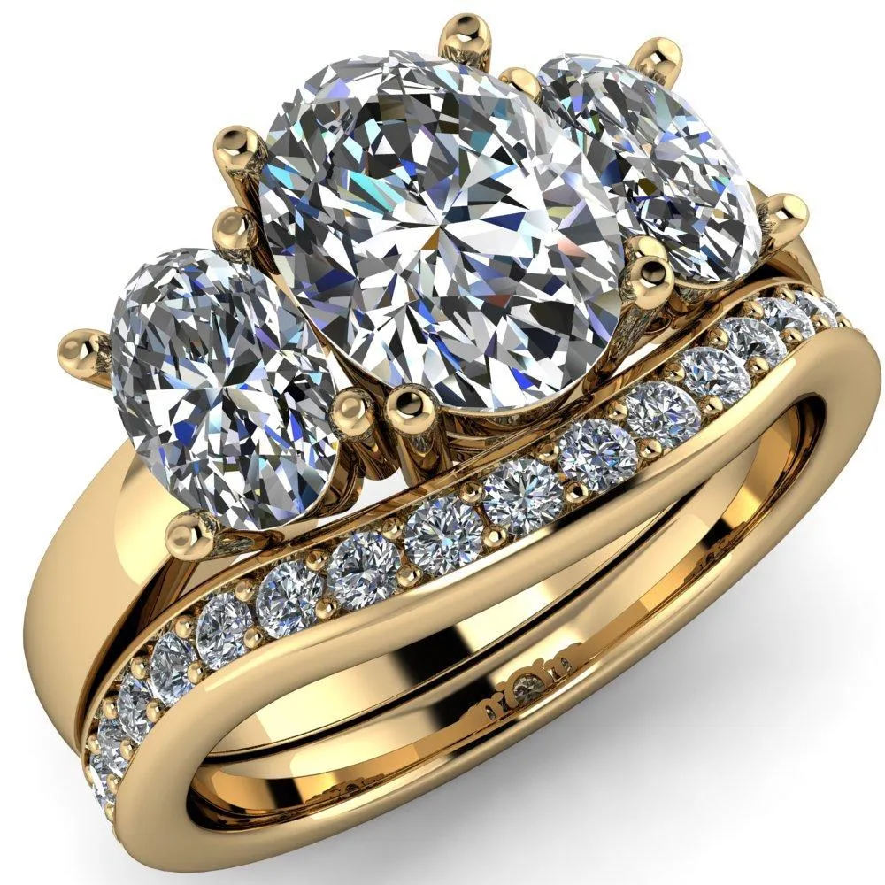 Prescott Oval Center Stone 3 Stone Under Bezel Engagement Ring