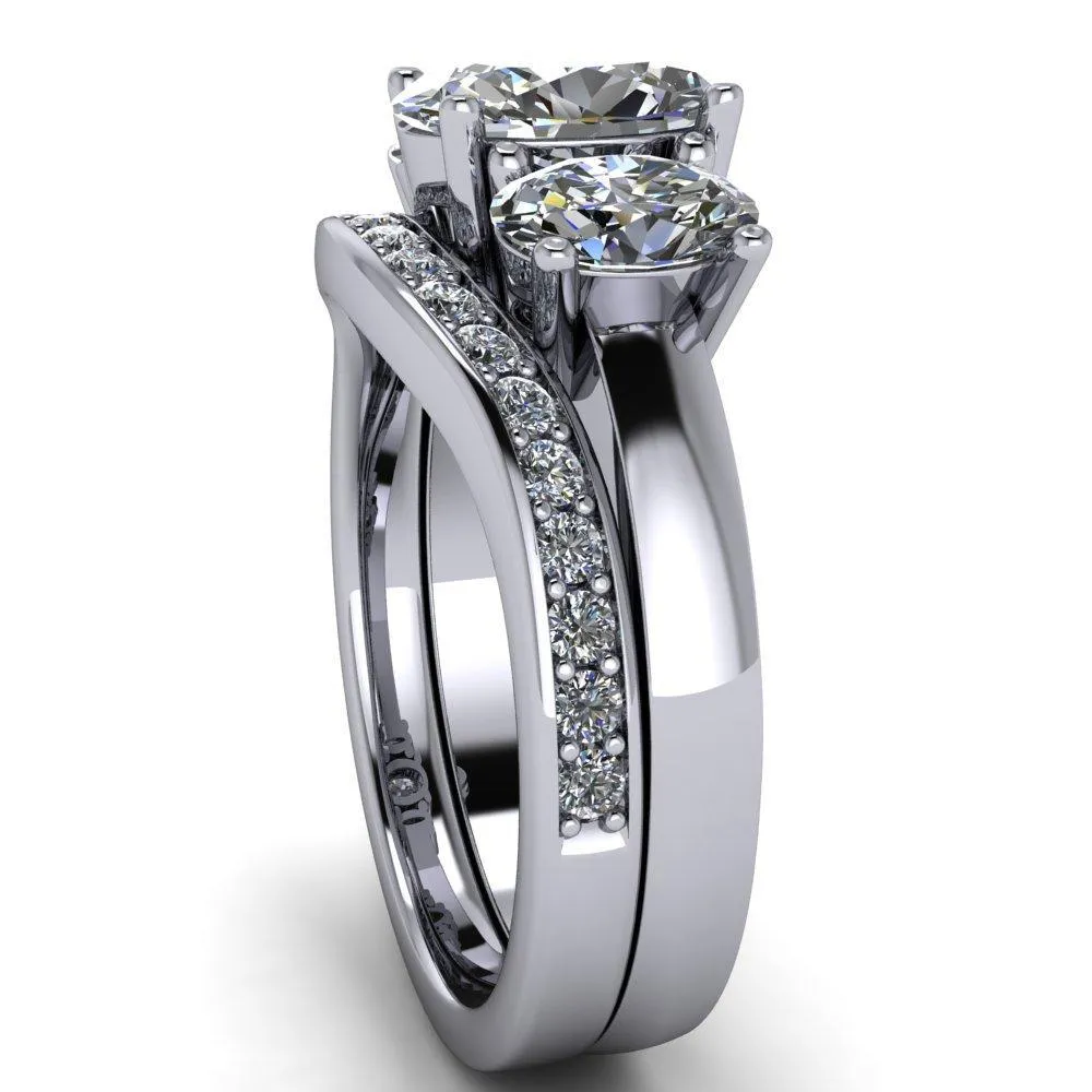 Prescott Oval Center Stone 3 Stone Under Bezel Engagement Ring
