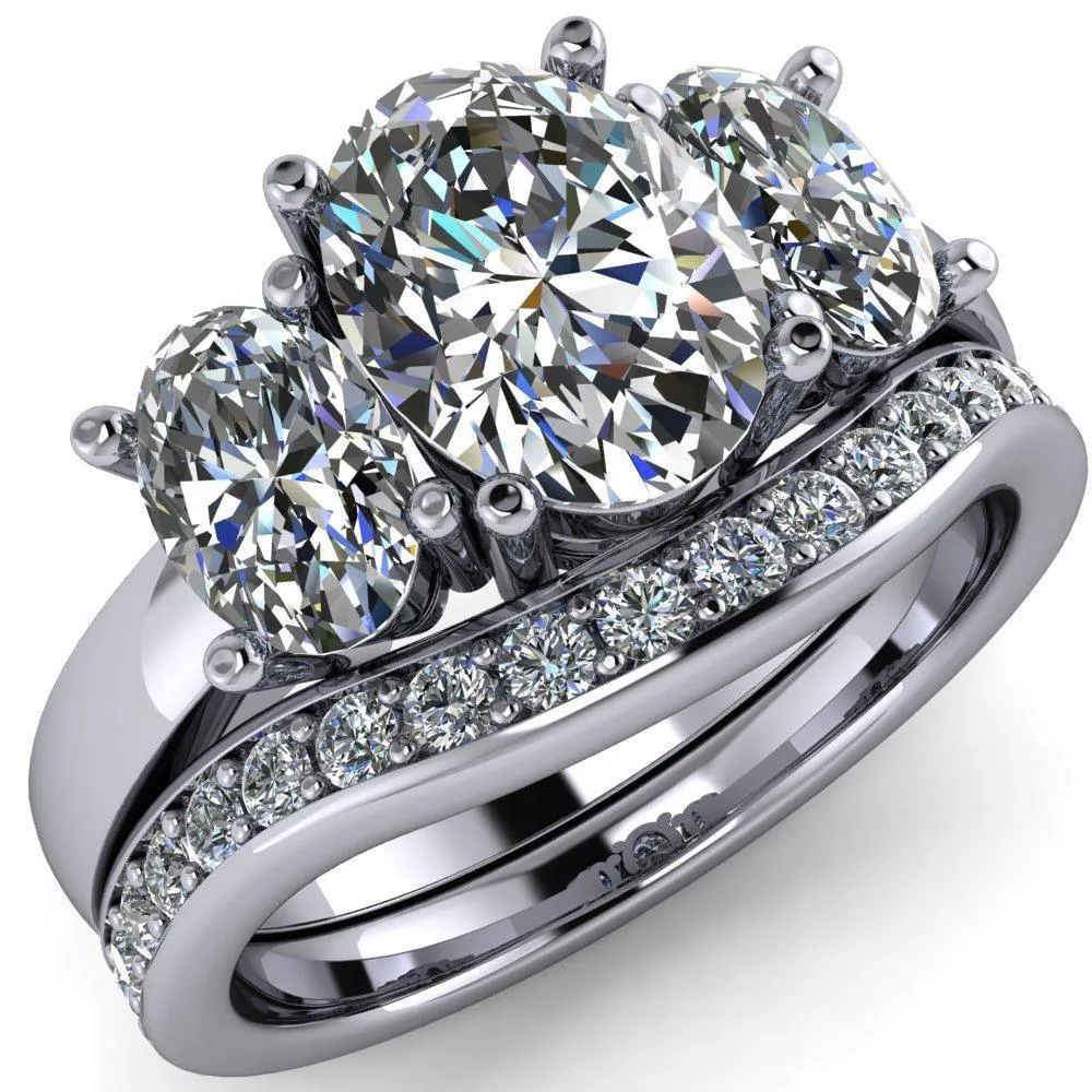 Prescott Oval Center Stone 3 Stone Under Bezel Engagement Ring