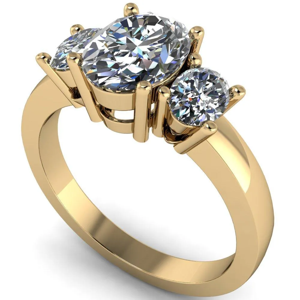 Prescott Oval Center Stone 3 Stone Under Bezel Engagement Ring
