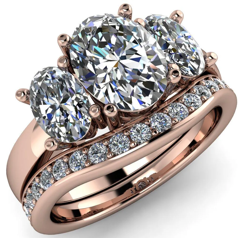 Prescott Oval Center Stone 3 Stone Under Bezel Engagement Ring