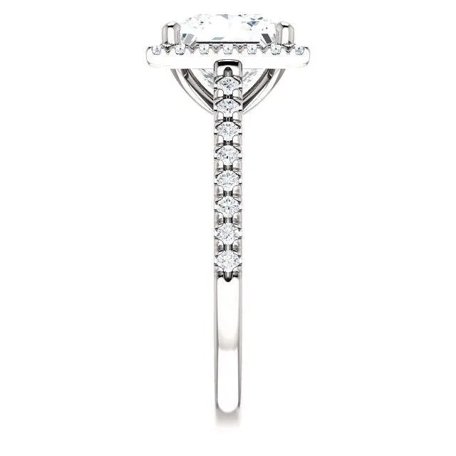 Princess/Square Moissanite Diamond Accent Ice Halo Cathedral Ring