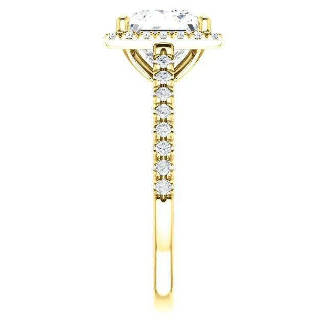 Princess/Square Moissanite Diamond Accent Ice Halo Cathedral Ring