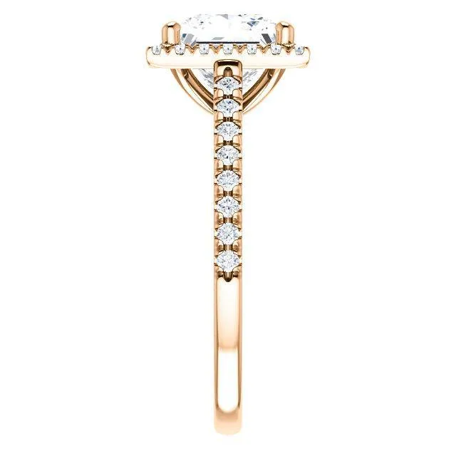 Princess/Square Moissanite Diamond Accent Ice Halo Cathedral Ring