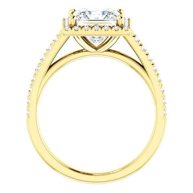 Princess/Square Moissanite Diamond Accent Ice Halo Cathedral Ring