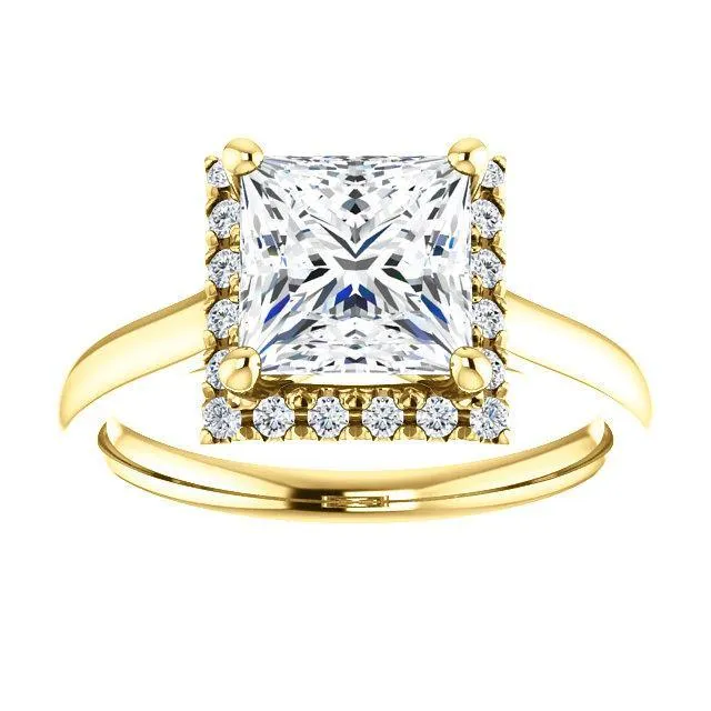 Princess/Square Moissanite Diamond Accent Ice Halo French-Set Ring