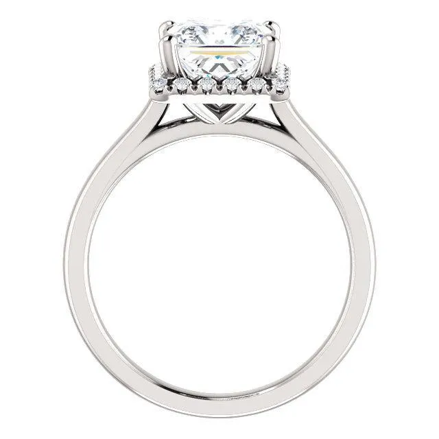 Princess/Square Moissanite Diamond Accent Ice Halo French-Set Ring