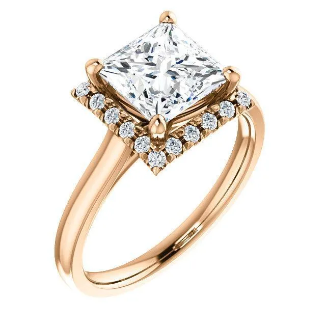 Princess/Square Moissanite Diamond Accent Ice Halo French-Set Ring