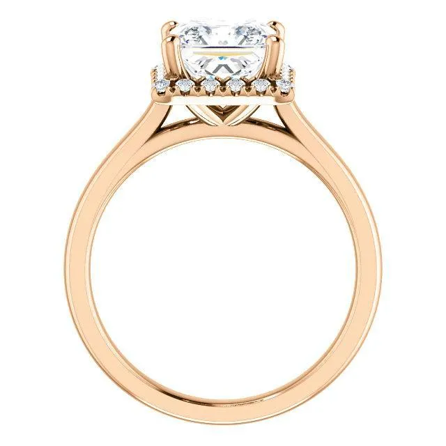 Princess/Square Moissanite Diamond Accent Ice Halo French-Set Ring