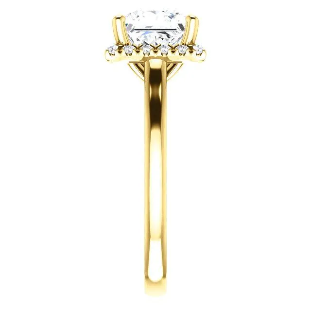 Princess/Square Moissanite Diamond Accent Ice Halo French-Set Ring
