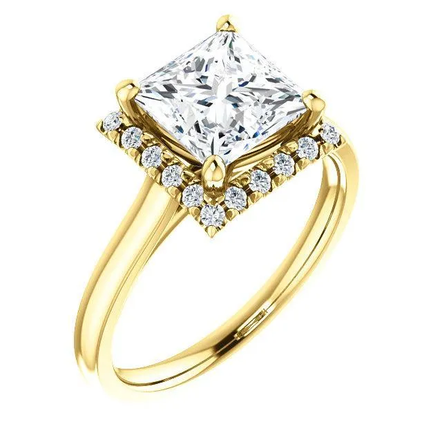 Princess/Square Moissanite Diamond Accent Ice Halo French-Set Ring
