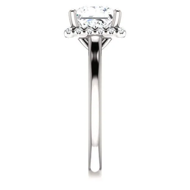 Princess/Square Moissanite Diamond Accent Ice Halo French-Set Ring