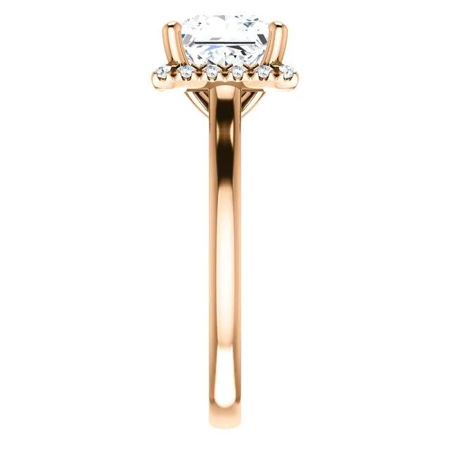 Princess/Square Moissanite Diamond Accent Ice Halo French-Set Ring