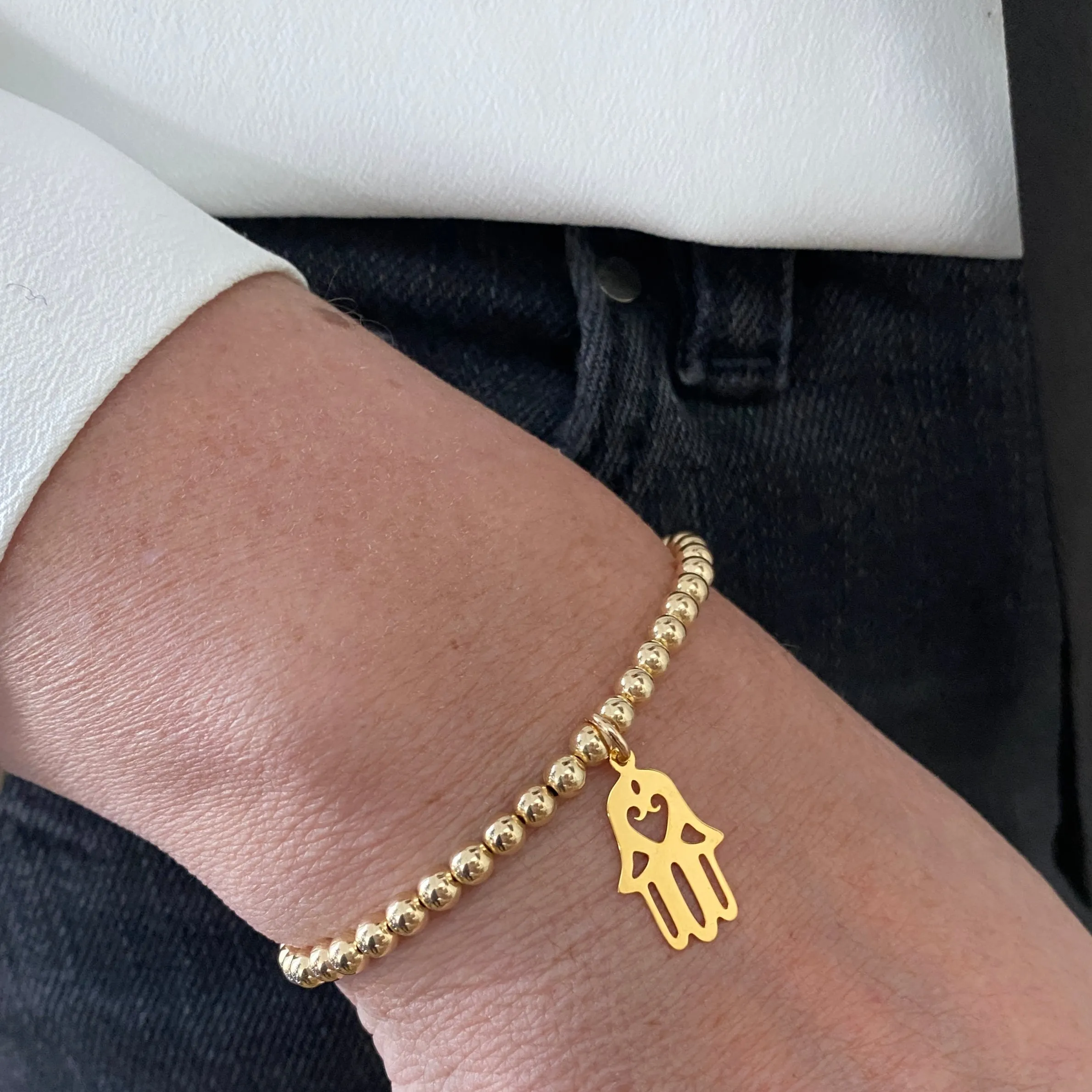 PROTECT | Gold Hamsa Hand Bead Bracelet