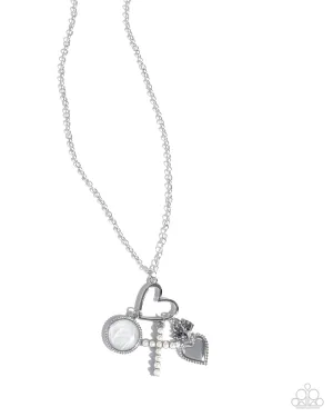 Purely Blessed - White - Pearl Cross Silver Heart Inspirational/Religious Paparazzi Short Necklace