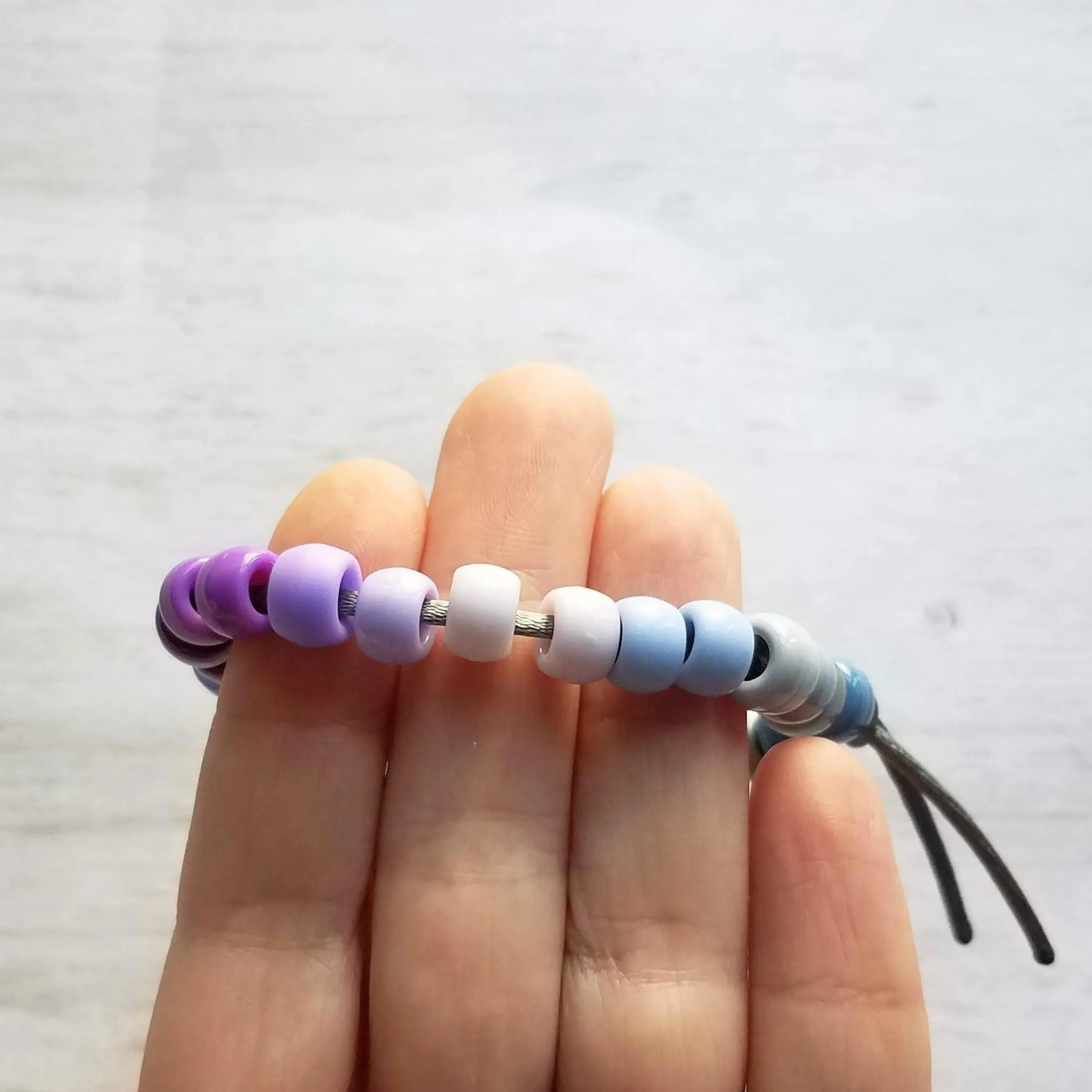 Purple Bead Bracelet, purple grey bracelet, gray bead bracelet, ombre bracelet, big pony bead bracelet, crow bead bracelet tie on adjustable