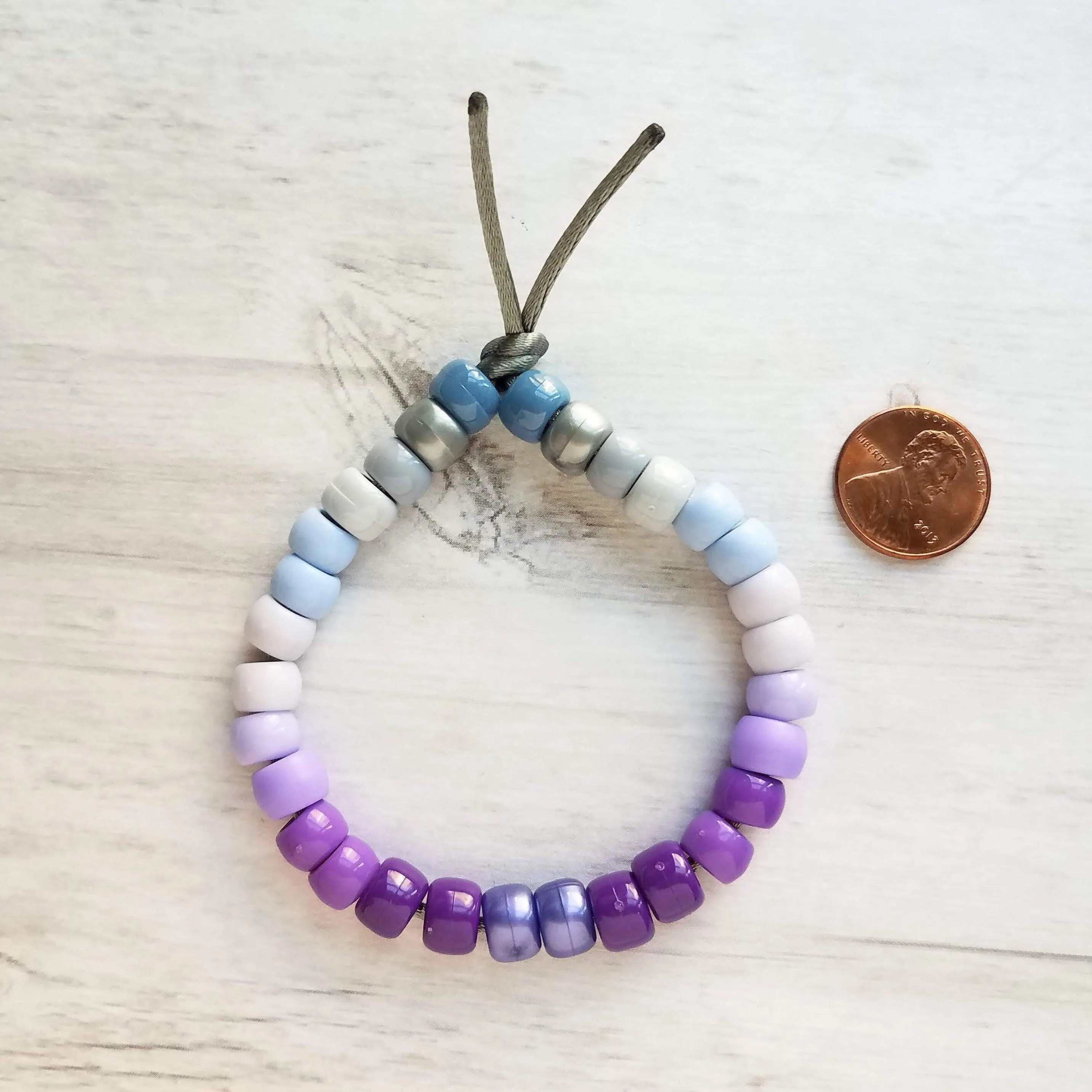 Purple Bead Bracelet, purple grey bracelet, gray bead bracelet, ombre bracelet, big pony bead bracelet, crow bead bracelet tie on adjustable