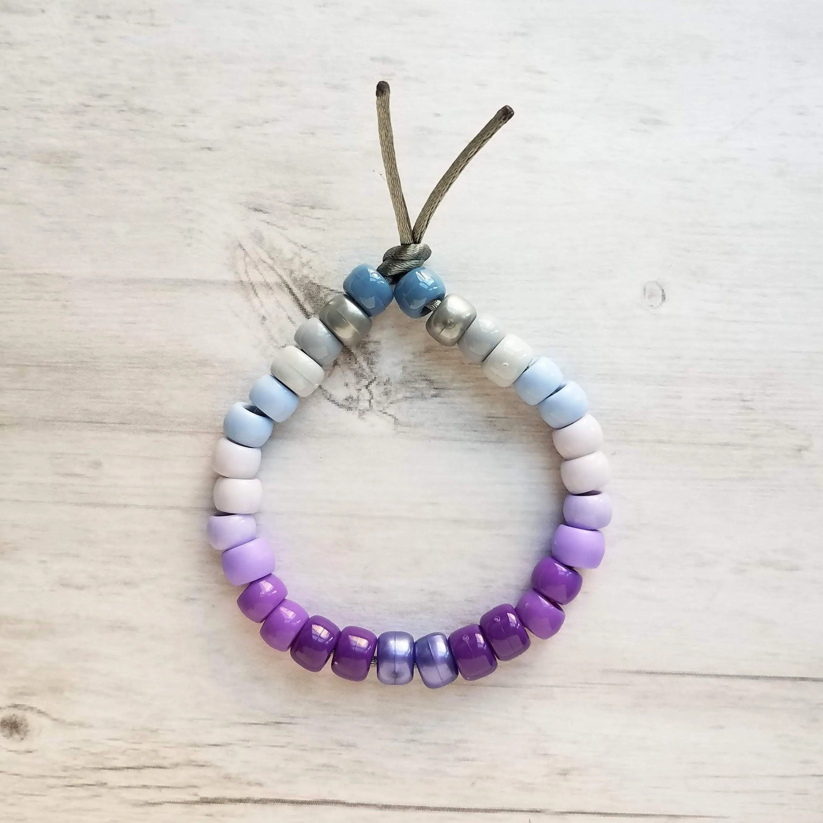 Purple Bead Bracelet, purple grey bracelet, gray bead bracelet, ombre bracelet, big pony bead bracelet, crow bead bracelet tie on adjustable