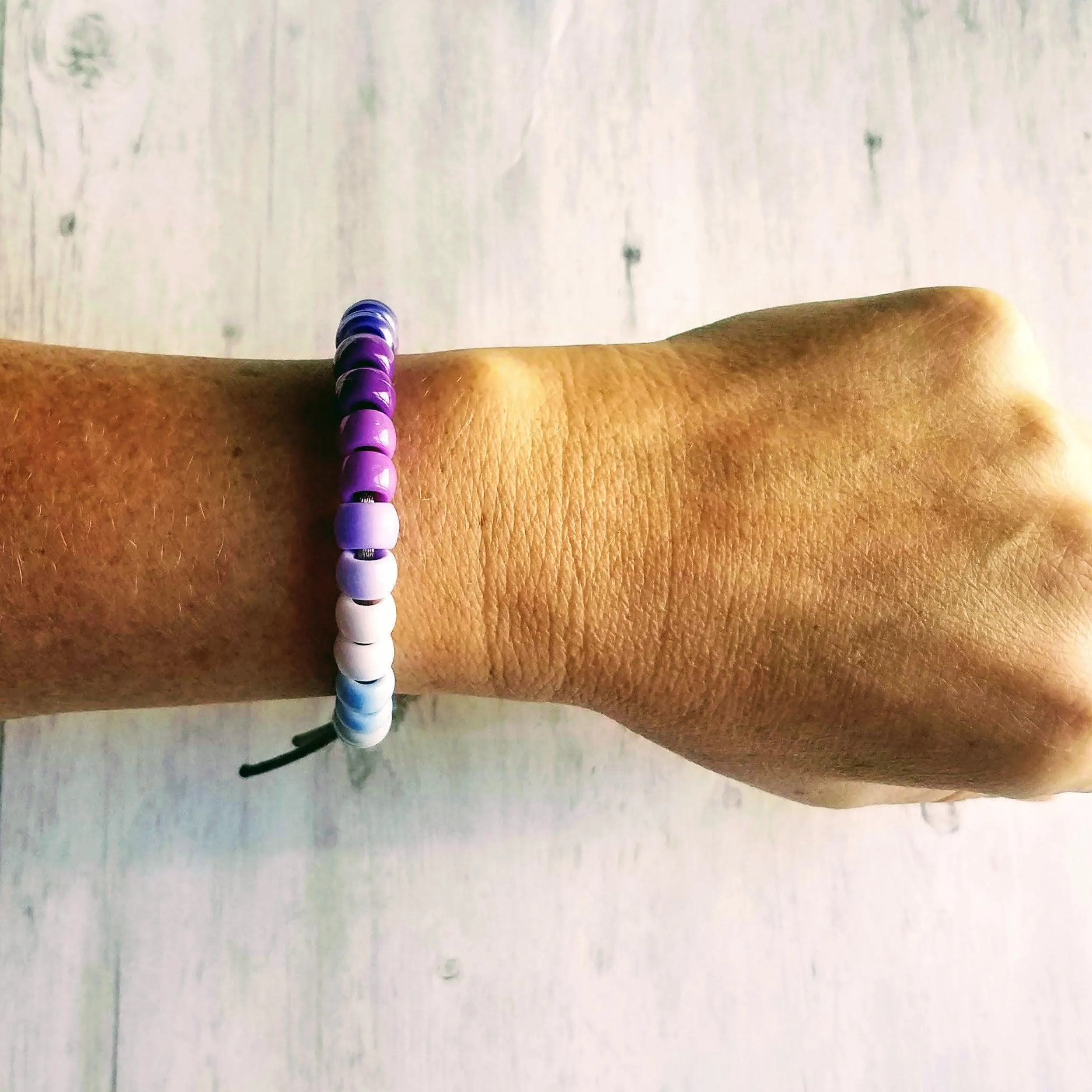 Purple Bead Bracelet, purple grey bracelet, gray bead bracelet, ombre bracelet, big pony bead bracelet, crow bead bracelet tie on adjustable
