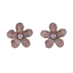 Purple Glass and Crystal Daisy Flower Pierced Earring - PRL929E
