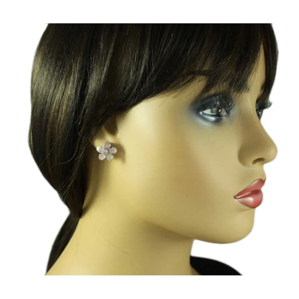 Purple Glass and Crystal Daisy Flower Pierced Earring - PRL929E