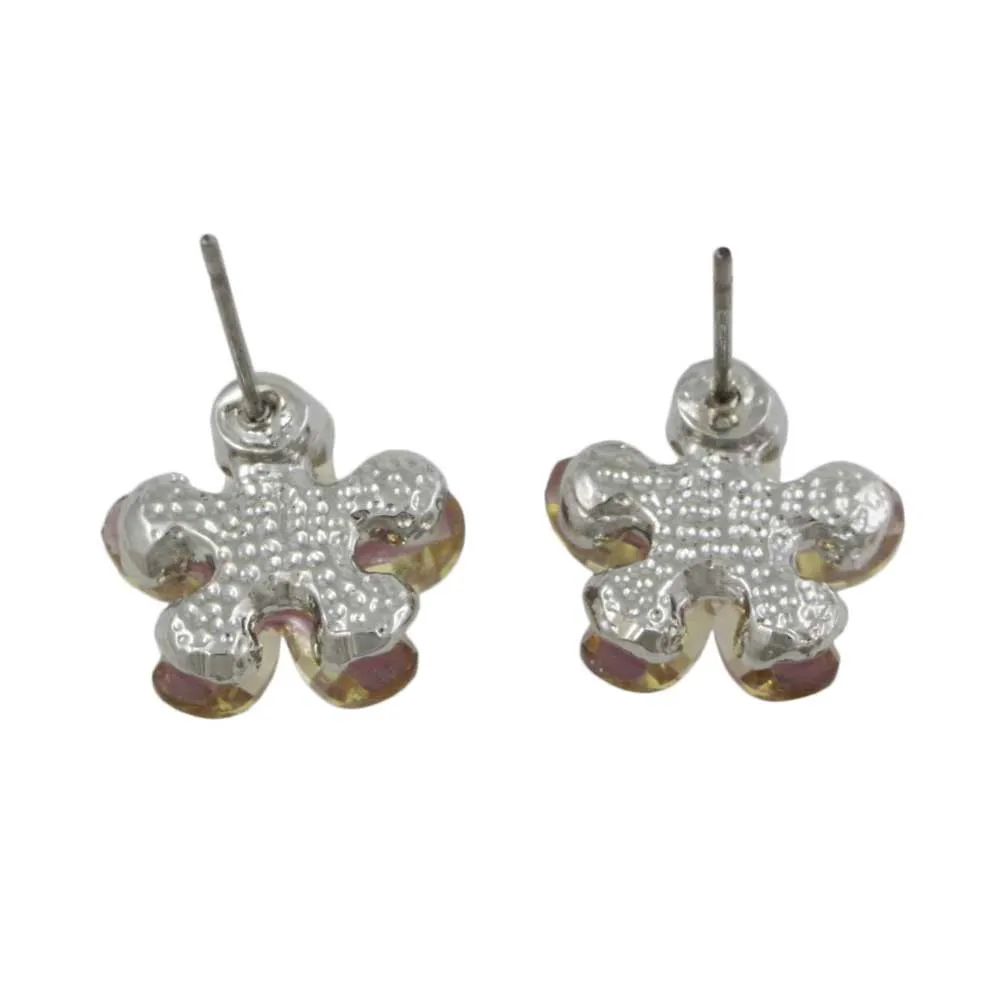 Purple Glass and Crystal Daisy Flower Pierced Earring - PRL929E