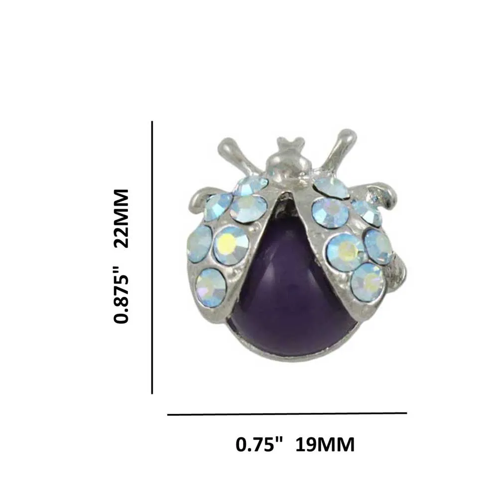 Purple Ladybug with Crystal Wings Pierced Earring - REC575