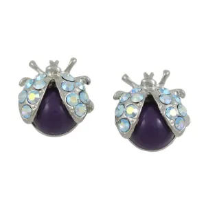Purple Ladybug with Crystal Wings Pierced Earring - REC575