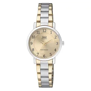Q&Q Two-tone Stainless Steel Gold Dial Quartz Watch for Ladies - Q945J404Y