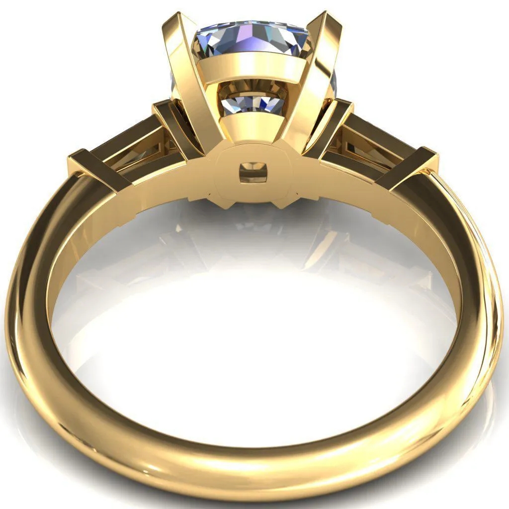 Quinn Cushion Center Stone 4 Prong Single Baguette Diamond Side Ring
