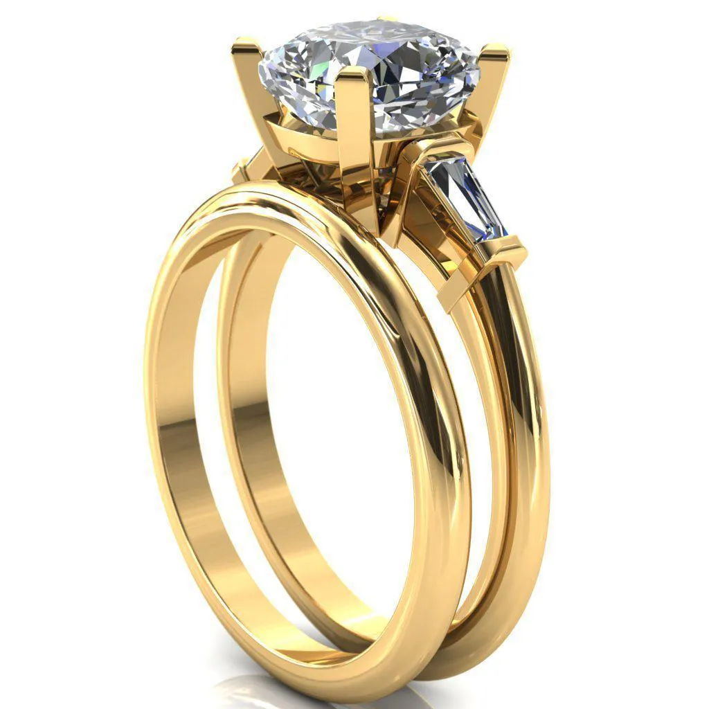Quinn Cushion Center Stone 4 Prong Single Baguette Diamond Side Ring