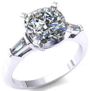 Quinn Cushion Center Stone 4 Prong Single Baguette Diamond Side Ring