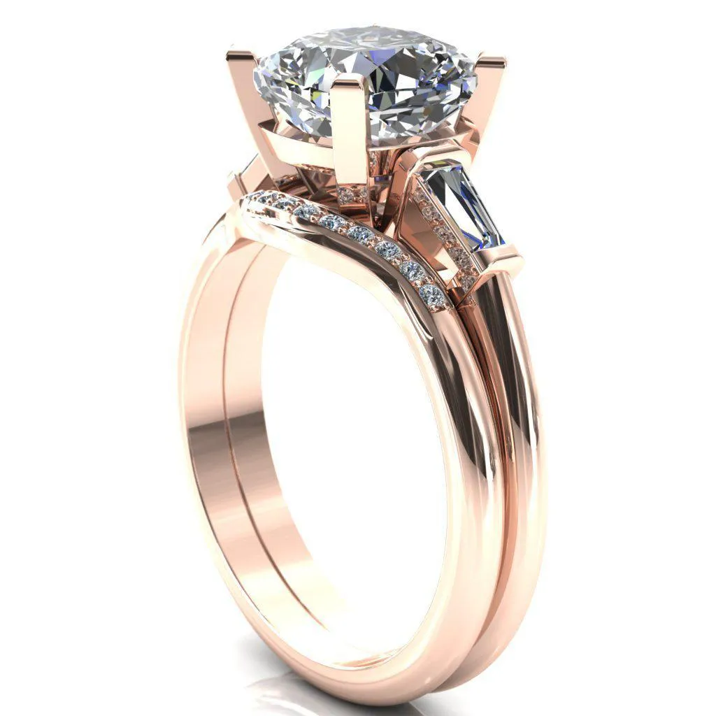 Quinn Cushion Center Stone 4 Prong Single Baguette Diamond Side Ring