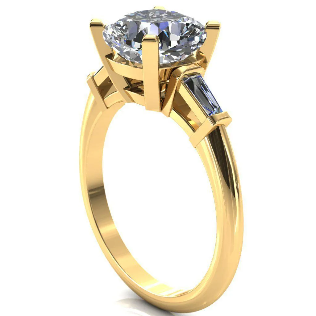 Quinn Cushion Center Stone 4 Prong Single Baguette Diamond Side Ring