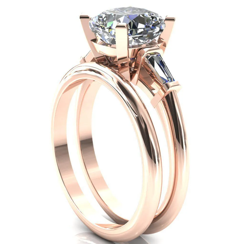 Quinn Cushion Center Stone 4 Prong Single Baguette Diamond Side Ring