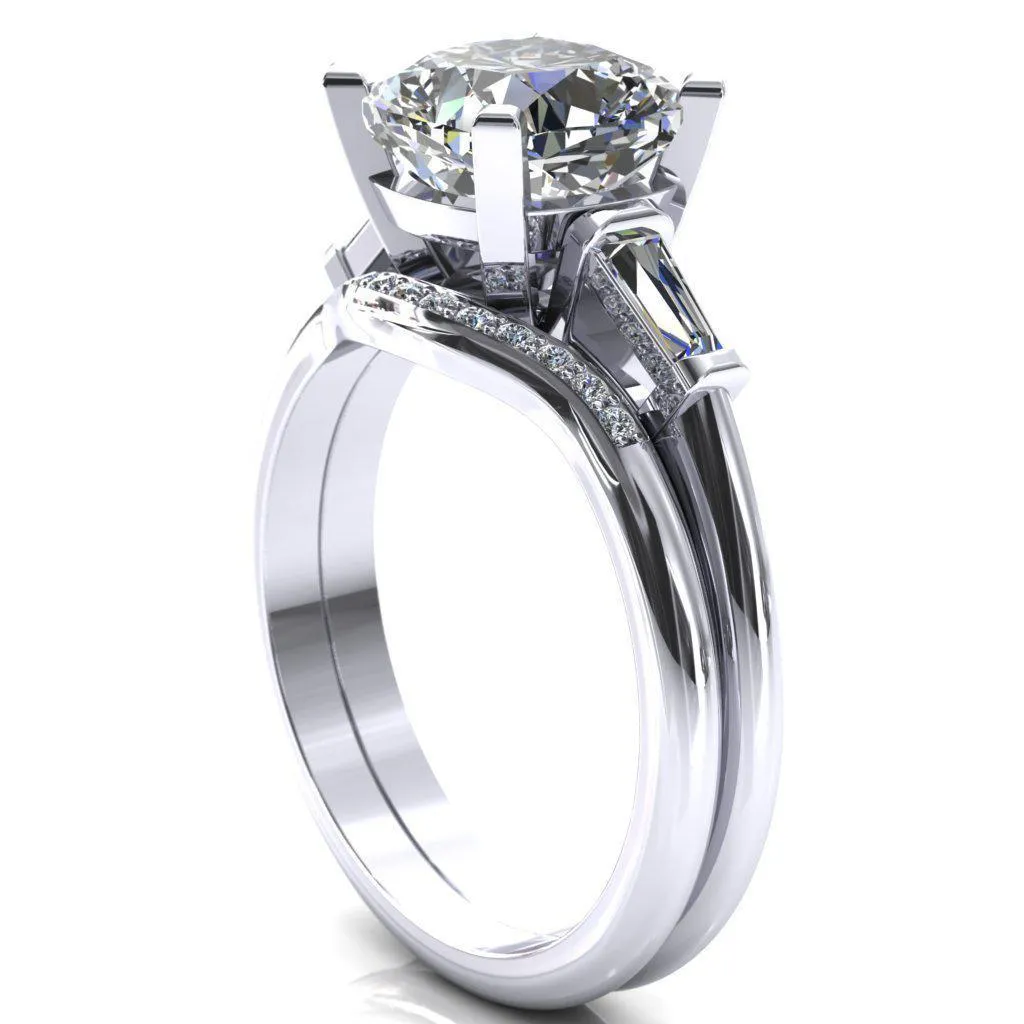 Quinn Cushion Center Stone 4 Prong Single Baguette Diamond Side Ring