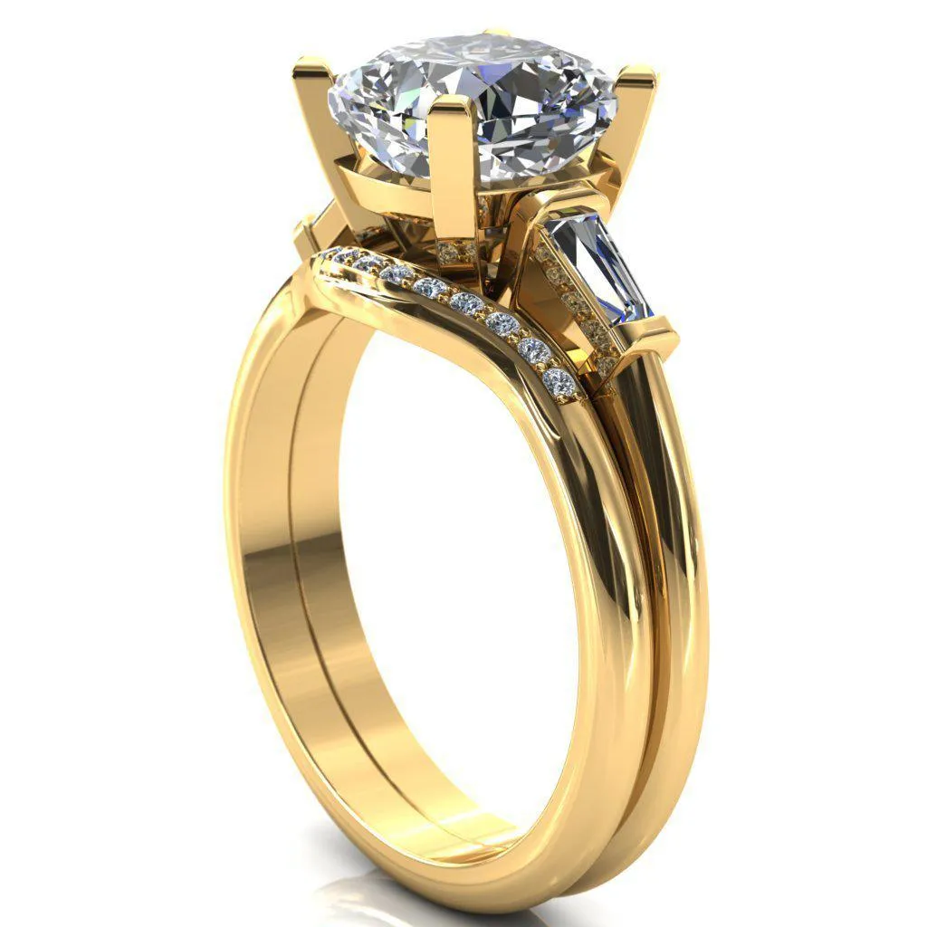 Quinn Cushion Center Stone 4 Prong Single Baguette Diamond Side Ring