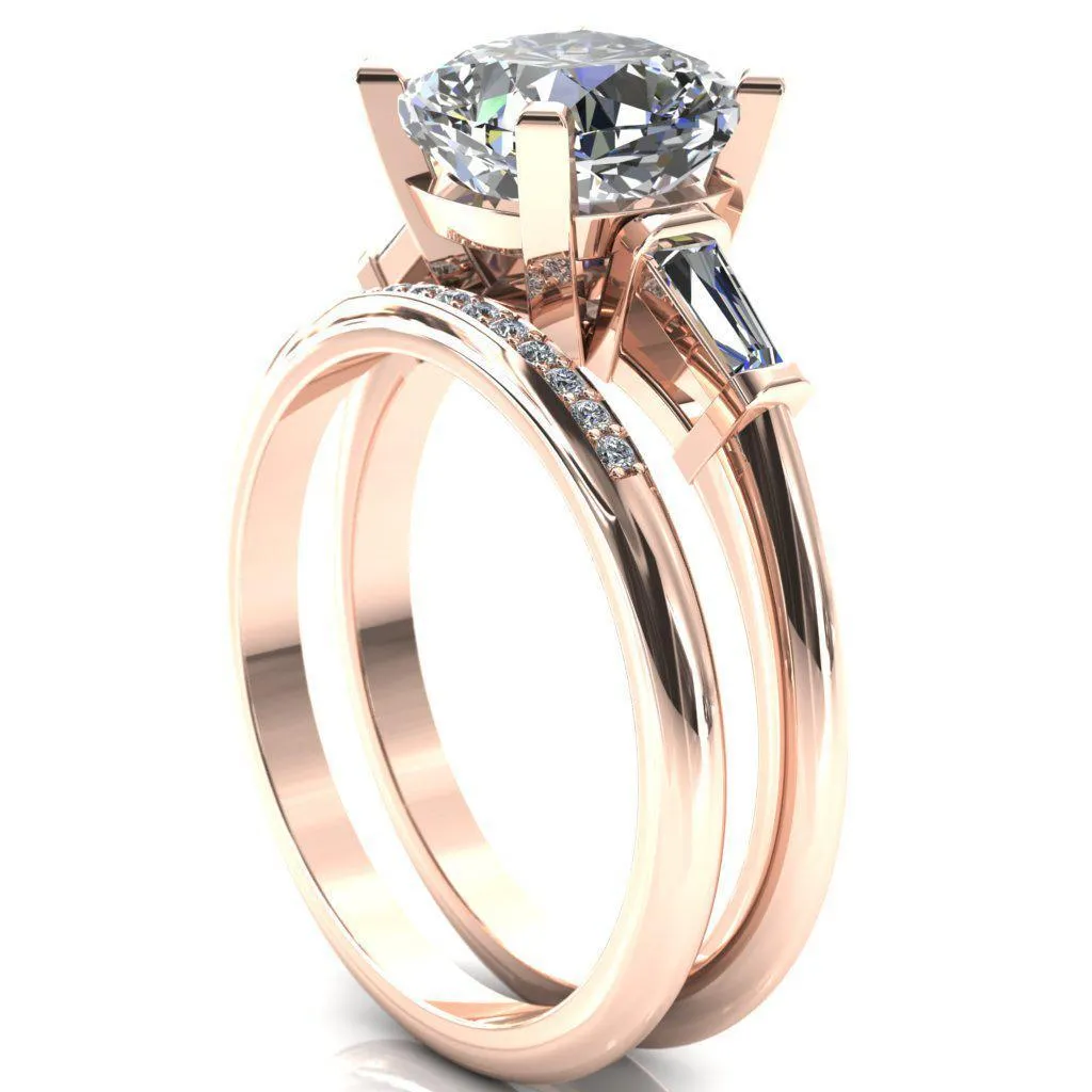Quinn Cushion Center Stone 4 Prong Single Baguette Diamond Side Ring