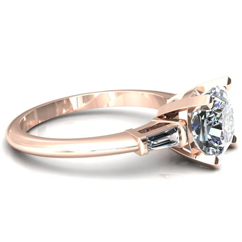 Quinn Cushion Center Stone 4 Prong Single Baguette Diamond Side Ring