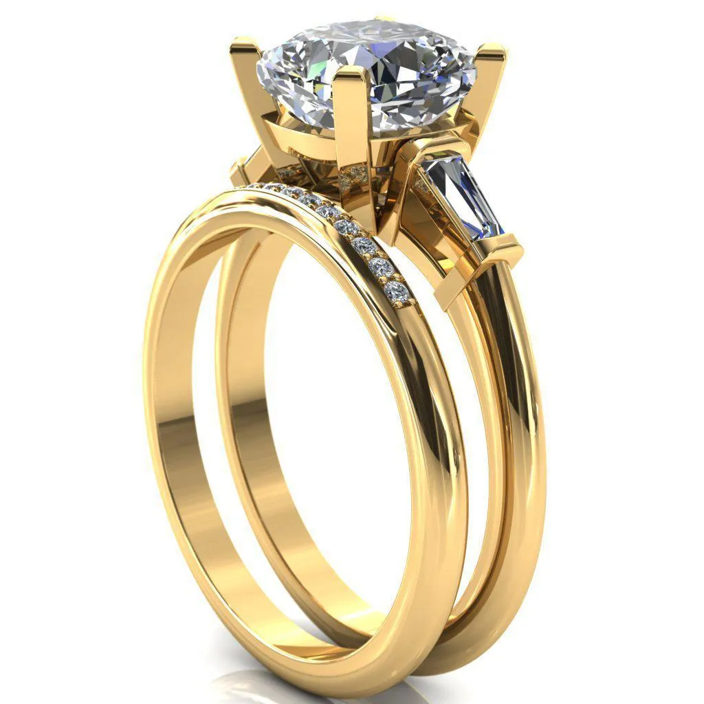 Quinn Cushion Center Stone 4 Prong Single Baguette Diamond Side Ring