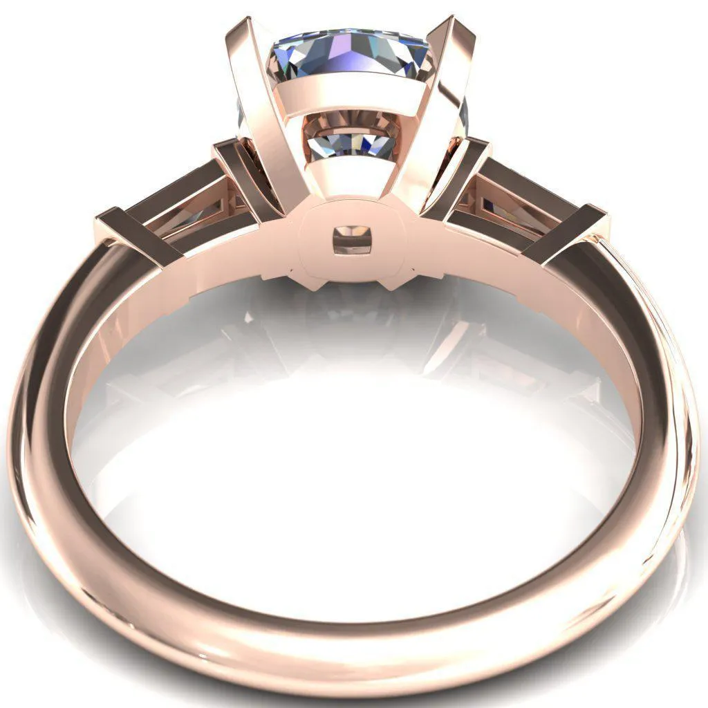 Quinn Cushion Center Stone 4 Prong Single Baguette Diamond Side Ring