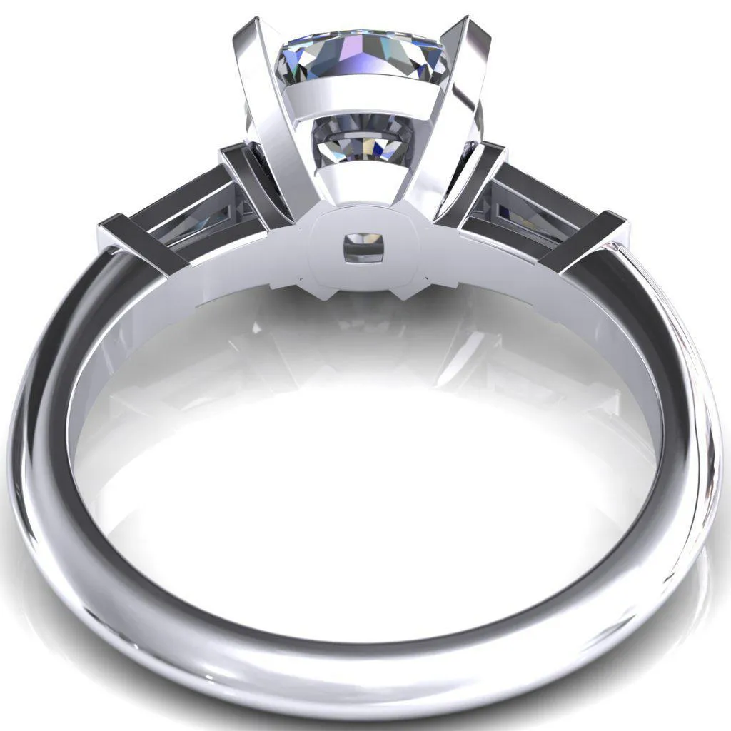 Quinn Cushion Center Stone 4 Prong Single Baguette Diamond Side Ring