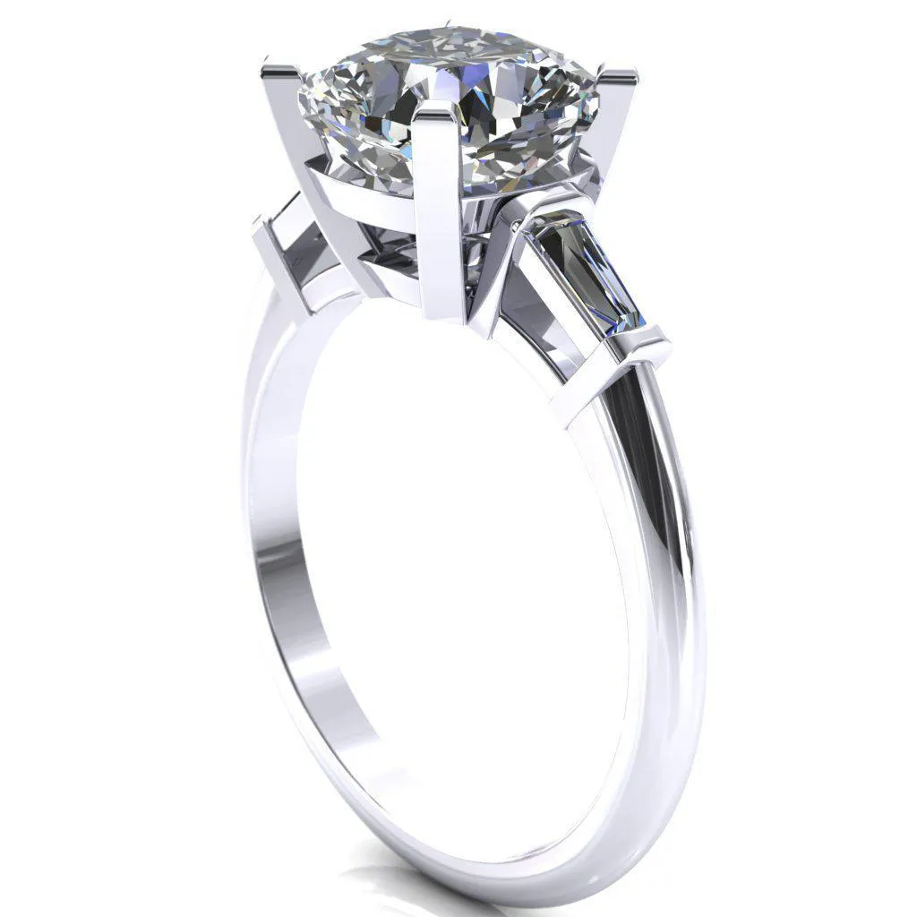 Quinn Cushion Center Stone 4 Prong Single Baguette Diamond Side Ring
