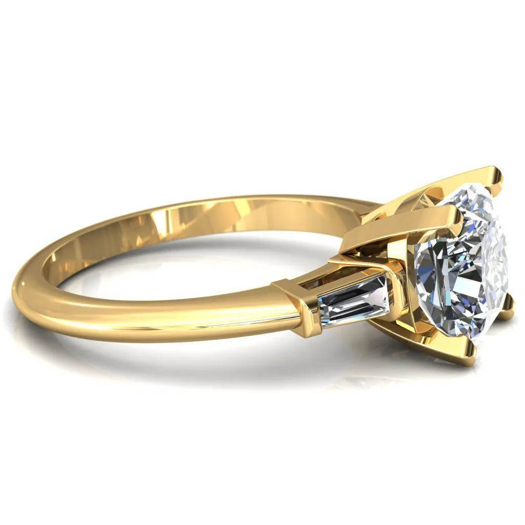 Quinn Cushion Center Stone 4 Prong Single Baguette Diamond Side Ring