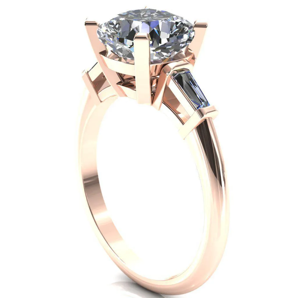 Quinn Cushion Center Stone 4 Prong Single Baguette Diamond Side Ring