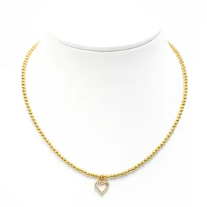"ROMANCE" Heart Charm Gold Filled Ball Bead Choker